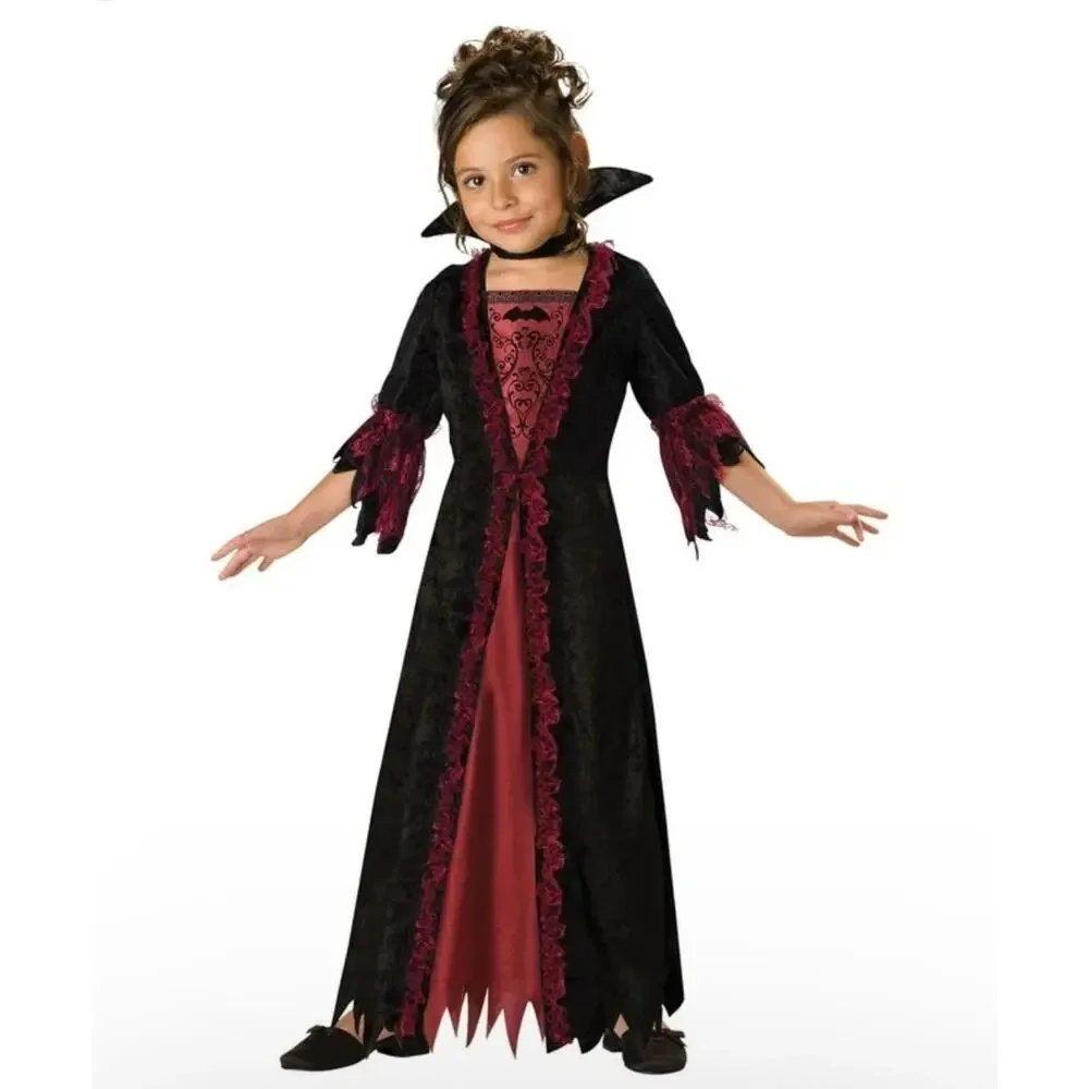 Girls Red & Black Wicked Sorceress Witch Vampira Dress Halloween Costume Sz 10